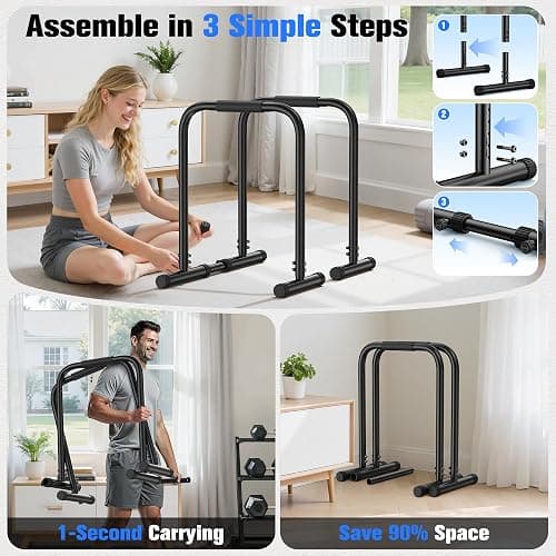 Sportsroyals Adjustable Dip Bar Station, Heavy Duty Parallette & Parallel Bars, 400LBS Stable Dip Stands for Home Gym, Calisthenics & Upper Body Workout Equipment thumbnail 7