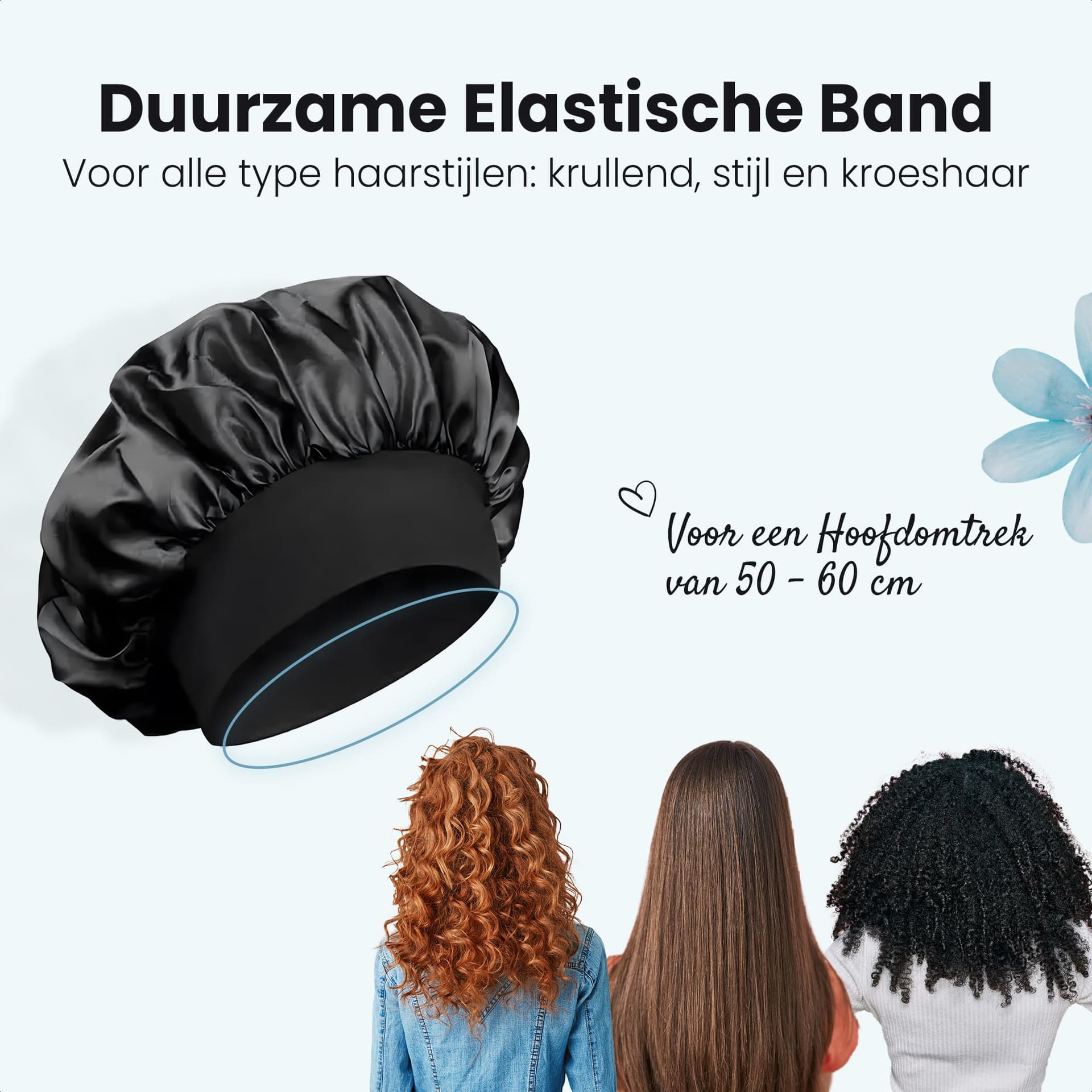 Satin Sleep Cap - 1 Piece - Bonnet satin - Satin Bonnet - Hairnet - Black thumbnail 4