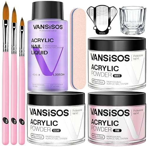 VANSISOS Acrylic Nail Kit for Beginners: Clear White Pink Powder and Liquid Set Professional Nails Kit Acrylic Set with Brushes for Home DIY - Image 1