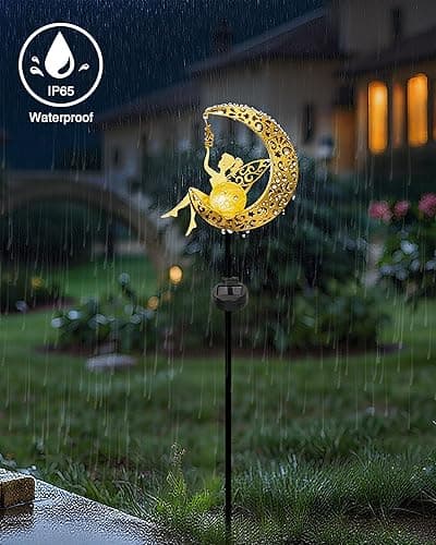 Vuees Solar Garden Statues Outdoor Decor, Fairy Moon Figurine Light Stake, Housewarming Ornament for Patio, Lawn, Yard, Pathway - Unique Gift Ideas for Gardening Mom Grandma thumbnail 7