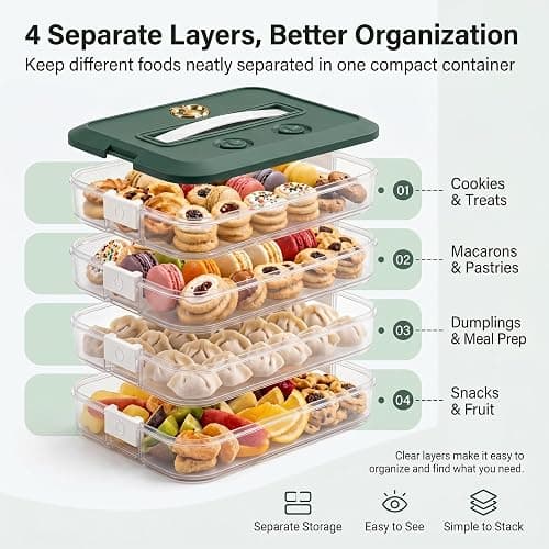 LOEZ Cookie Carrier, 4-Tier Cookie Storage Container with Lid, Blue | 1.41-in clearance per tier for brownies, crackers and dumplings. BPA-free PP; dishwasher and microwave safe thumbnail 4