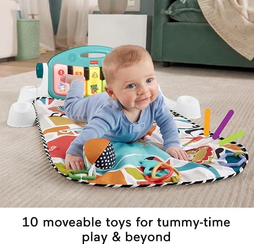 Fisher-Price Baby Playmat Glow and Grow Kick & Play Piano Gym, Blue Musical Learning Toy with Developmental Activities for Newborns 0+ Months - Light Blue thumbnail 4