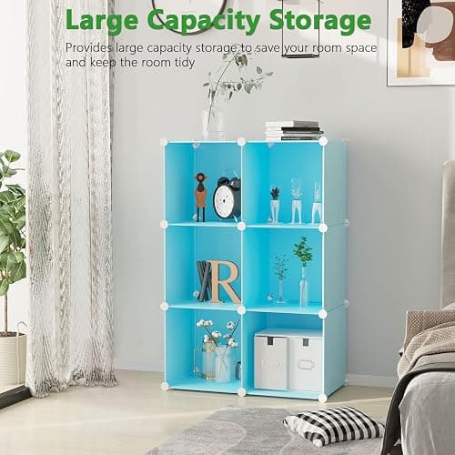 C&AHOME Cube Storage Organizer, 6-Cube Shelves Units, Closet Cabinet, DIY Plastic Modular Book Shelf, Ideal for Bedroom, Living Room, Office, 36.6" L x 12.4" W x 36.6" H Blue UPCS06L thumbnail 5