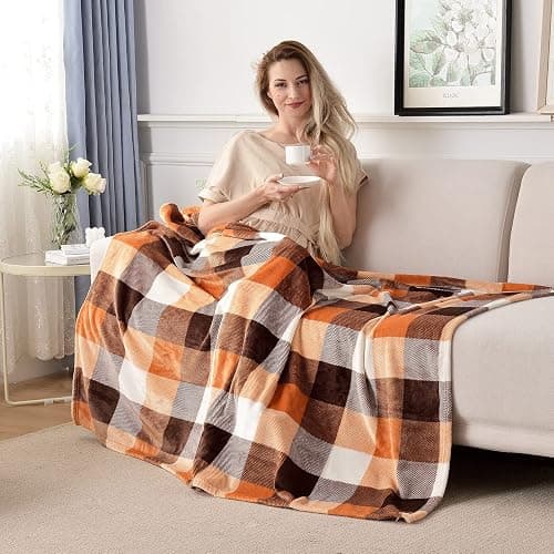 SOCHOW Buffalo Plaid Flannel Fleece Throw Blanket 50 x 60 Inches, Soft Lightweight Cozy All Season Orange Checkered Blanket for Bed, Couch, Car thumbnail 2