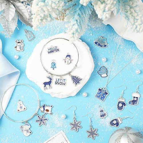 SANNIX 110Pcs/55 Pairs Christmas Winter Charms, Winter Charms for Jewelry Making, Assorted Snowflake Penguin Snowman Polar Bear Gold Enamel Charm Pendants for DIY Bracelet Necklaces Earrings Craft thumbnail 3