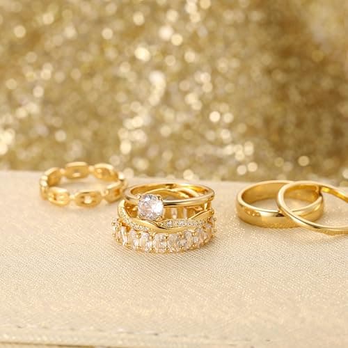 10 PCS Dainty 14K Gold Rings for Women, Open Twist Simulated Diamond Criss Cross Designs, Perfect for Stacking Layering on Thumb and Knuckle Engagement Rings in Sizes 6-10 thumbnail 4