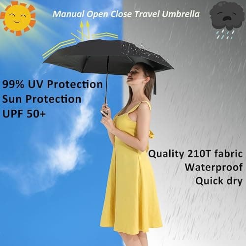 BAODINI Travel Essentials Mini Umbrella for Purse With Case Small Compact UV Sun Protection Lightweight Tiny Pocket Manual Open Close Umbrella for Women Kids and Men Fit Purse Backpack thumbnail 3