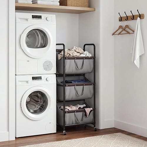 GRANNY SAYS 3 Tiered Laundry Sorter, Narrow Hamper Cart with Wheels | Sturdy 3 Section Laundry Basket with Wheels, Vertical Grey Hamper Cart for Bedroom, Bathroom, Apartment thumbnail 2