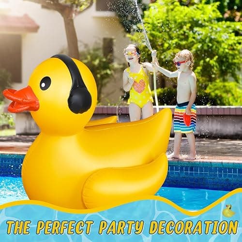 Hungdao 4 Feet Giant Inflatable Duck Pool Float Huge Funny Rubber Duck Large Blow up Inflatable Floatie for Summer Beach Swimming Pool Party Decoration (1 Pack, Earphone) thumbnail 4