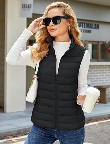 MAGCOMSEN Women's Puffer Vest Lightweight Stand Collar Zip 4 Pockets Puffy Vests Sleeveless Quilted Padded Outerwear thumbnail 3