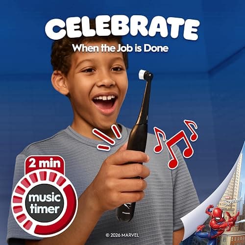 Oral-B iO Kids Limited Rechargeable Electric Powered Toothbrush, Spiderman with 1 Gentle Care Brush Head - Automatic Pressure Sensor to Protect Gums - 3 Cleaning Settings - 2 Min Music Timer thumbnail 4