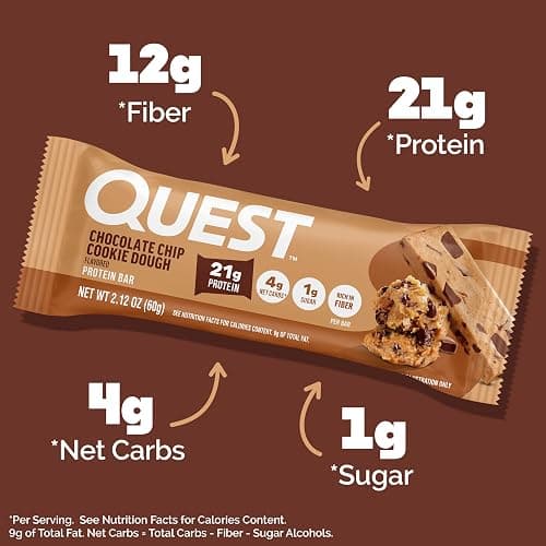 Quest Nutrition Chocolate Chip Cookie Dough Protein Bars, High Protein, Low Carb, Gluten Free, Keto Friendly, 12 Count thumbnail 3