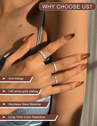 JeryWe 6 Pcs Stainless Steel Rings for Women Set Knuckle Rings Stackable Simple Carve Heart Wedding Bands Engagement Promise Eternity Bands Thumb Rings for Women thumbnail 3