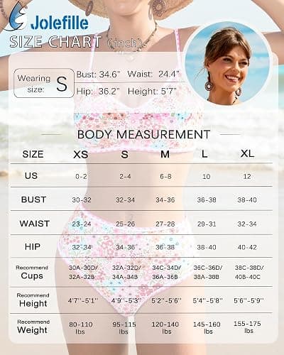 Jolefille High Waisted Bikini Sets for Women Tummy Control Swimsuit Two Piece Bathing Suit Modest Swimwear Cute Floral Teens thumbnail 6