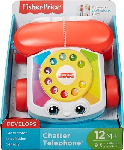Fisher-Price Chatter Telephone Pull Along Toy | with Rotary Dial, Wheels, for Walking Play thumbnail 6