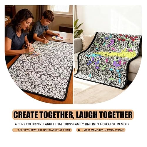 DIY Coloring Blanket, Washable Color Your Own Fleece Throw Blanket for Kids and Adults Soft Cozy Art Project, 46x56 Inch, Creative Home Bedroom Decor and Family Activity Gift (F) thumbnail 7