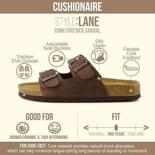 CUSHIONAIRE Lane Cork Footbed Sandals for Women – Comfortable Double Buckle Slip-On with Genuine Suede Footbed & Arch Support Slides for Women Footwear thumbnail 4