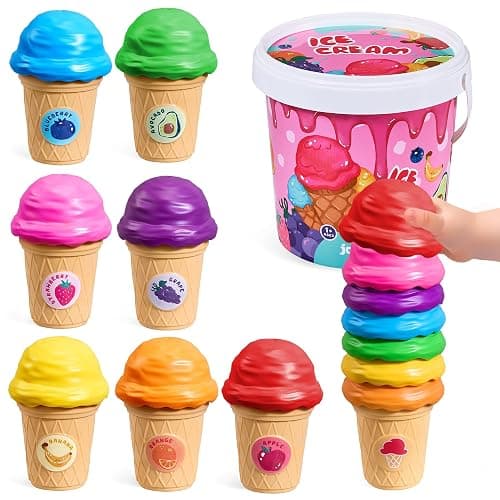 JoyCat Ice Cream Toy Set for Toddlers 1-5,Color Sorting & Stacking Toys | Match colors, stack scoops and serve pretend ice cream; included 7 cones and scoops support counting and little-hand play - Image 1