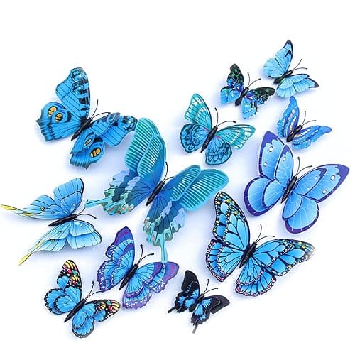 OPSEAM Butterfly Wall Decor 24/48 PCS, 3D Butterflies Stickers for Party Decorations with Magnets(Blue, 24) - Image 1