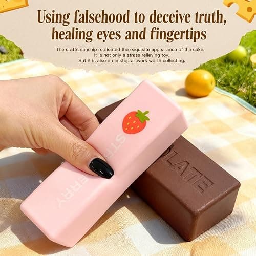 Squishy Fidget Blocks - Strawberry & Chocolate Slow Rising Squeeze Foam for Stress Relief - Calming Desk Accessory and Focus Aid for Adults, Office & Study thumbnail 5