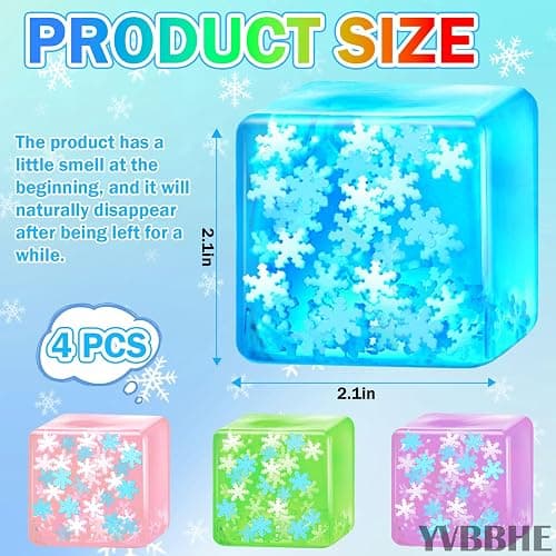 4 Pack Squeeze Cube with Glow in The Dark Snowflakes Inside，Squishy Fidget Gummy Toys ， Luminous Sensory Toys for Kids Autism , Maltose Balls for Anxiety Stress Relief Gifts for Kids thumbnail 2