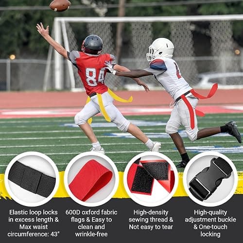 Flag Football Belts, 6/8/10/12/14 Player Flag Football Set for Kids, Youth & Adult, Adjustable Flag Football for Waist 22-43" thumbnail 2