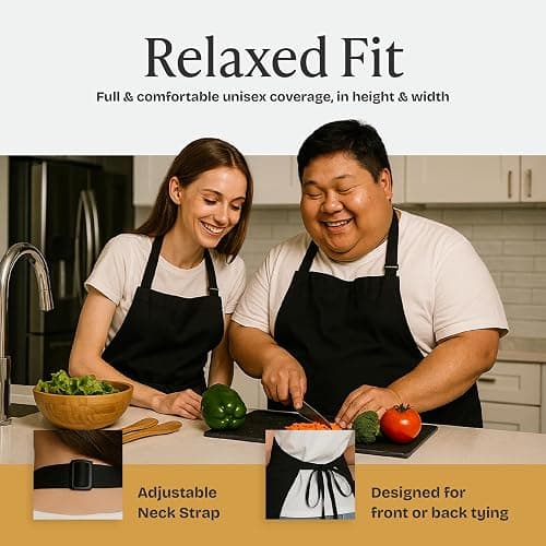Black Chef Apron with Pockets for Men & Women | 33" x 27", Water-Resistant thumbnail 6
