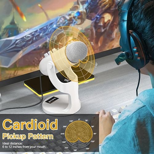 ZealSound USB Microphone,Quick Mute Noise Cancel for Phone Computer PC PS5,Gaming Microphone with Gain Control,Echo Monitor Volume Adjust for Streaming Vocal Recording ASMR Podcast Video K66 White thumbnail 6