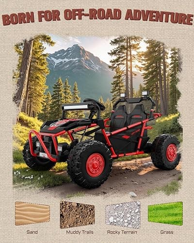 First Ride On 36V Kids Ride On UTV, 2-Seater 400W Electric Car for Kids 6+, 5-8 MPH Speed, 14" EVA Wheels, Metal Frame, Bluetooth Music, Rear Metal Suspension Off-Road Vehicle (Red) thumbnail 6