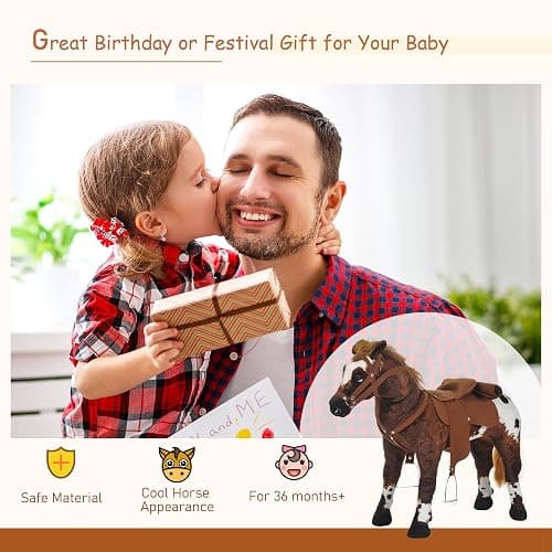 Qaba Sound-Making Ride On Horse for Toddlers 3-5, with Neighing and Galloping Sound, Stuffed Animal Horse Toy for Kids with Padding, Soft Feel, Brown thumbnail 4