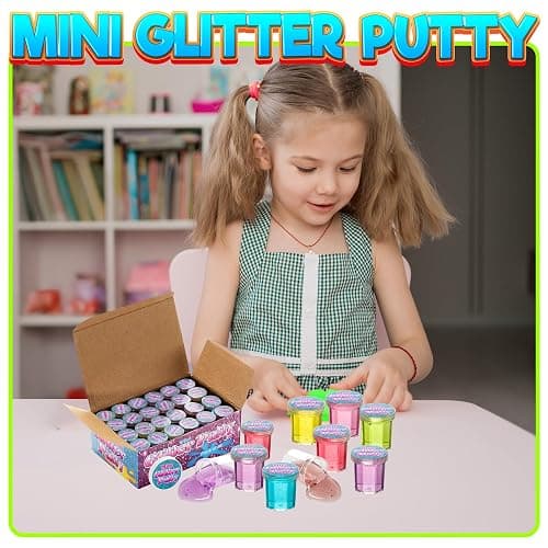 Mini Glitter Putty - (Bulk Pack of 48) Mini Slime for Kids Party Favors in Assorted Neon Rainbow Colors for Birthday Party Favor, Fidget Toys, and Prizes thumbnail 7