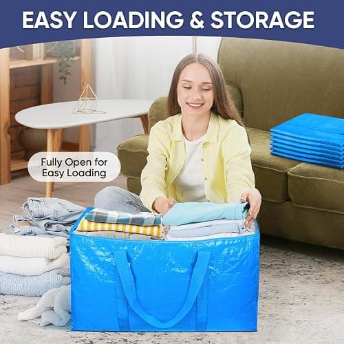 TICONN 6 Pack Extra Large Moving Bags Heavy Duty with Zippers & Carrying Handles, Durable Storage Bags Moving Boxes for Closet Organizers and Storage (6 Pack, Sky Blue) thumbnail 7