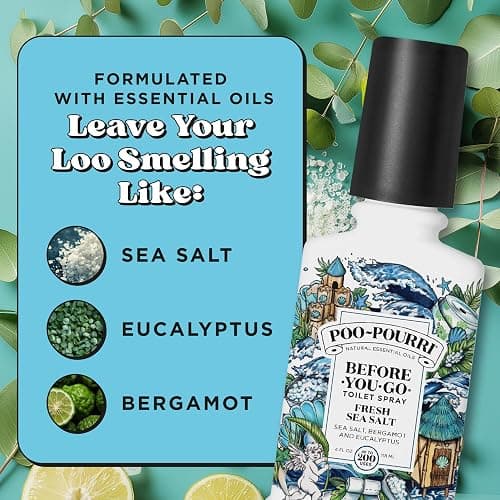 Poo-Pourri Before-You-Go Toilet Spray, Fresh Sea Salt, 4 Fl Oz, Up to 200 Uses, Bathroom Odor Deodorizer, Plant-Based with Essential Oils, for Home or Work, Sea Salt, Bergamot & Eucalyptus Scent thumbnail 7