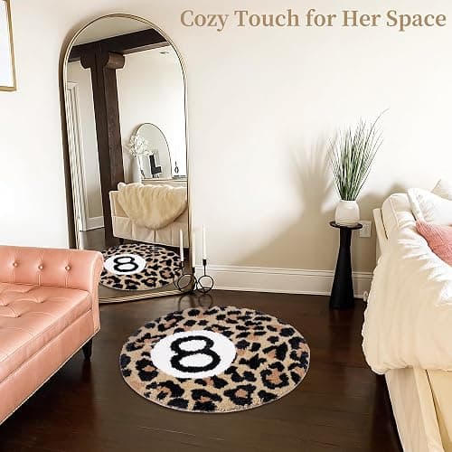 Dripykiaa Cheetah 8 Ball Rug Room Decor 32" Round Leopard Print Room Decor, Soft Plush Area Rug for Trendy Bedroom, Living Room, Dorm, Modern Aesthetic Home Accents for Women & Teens thumbnail 5