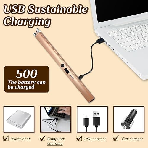 2 PCS Candle Lighter,Windproof Flameless Electric Lighter with LED Power Display ＆ Safety Switch, Upgraded Plasma USB Rechargeable Lighters for Birthday Camping BBQ (Champagne Gold) thumbnail 7