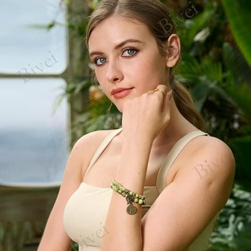 Bivei Natural Semi Precious Gemstone beads bracelet for women - Life Tree and Leaf Charm Energy Reiki Crystal Stretch Bracelets thumbnail 3