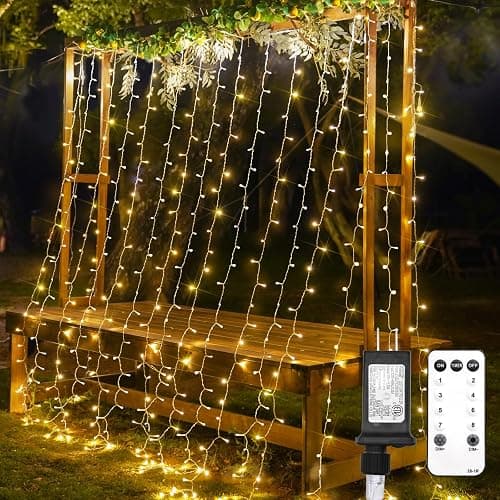 SUDDUS Curtain Lights for Backdrop 300LED 9.8x9.8ft Warm White Bedroom Wedding - Image 1