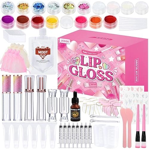 JCOOS Lip Gloss Making Set, DIY Lipgloss Kit for Teens & Girls, Moisturizing Glitter Lip Gloss - Pink