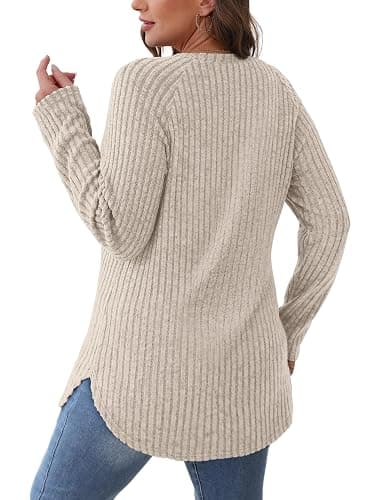 Saloogoe Long Sleeve Shirts for Women 2025 Fall Clothes Tunic Tops Loose Fit Dressy Crewneck Pullover Sweaters Curved Hem thumbnail 5