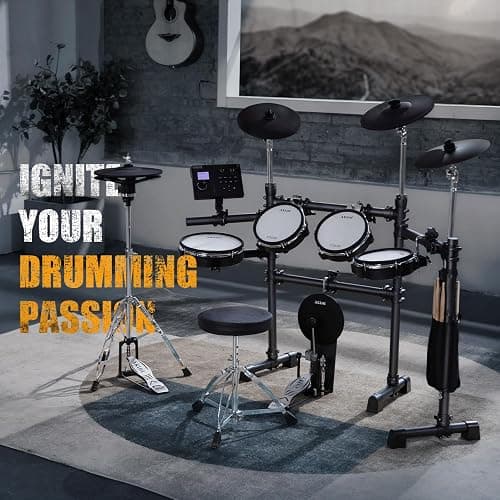 AKLOT Expanded-Size Electric Drum Set: 12'' Two-Piece Standalone Hi-Hat, Independent Kick Drum and 10'' Dual-Zone Snare, 12'' Triple-Zone Ride Cymbal, All Mesh Heads, 460 Sounds, USB MIDI (B-CORE541) thumbnail 2