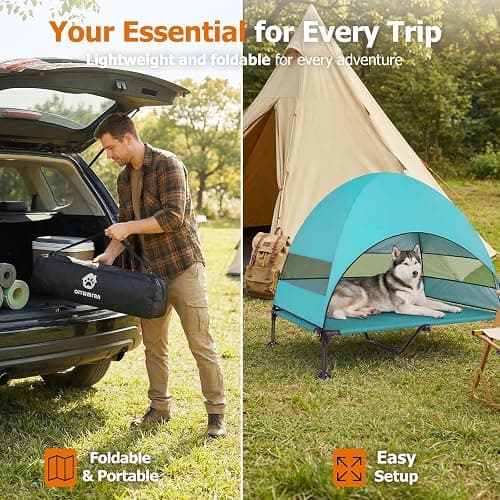 Elevated Dog Bed with UV-Proof Canopy, Outdoor Dog Tent with Powerful Adjustable Feet, Portable Pet Cot with Wider Shade, Raised Cooling Bed for Camping, Patio, Beach, Poolside thumbnail 7