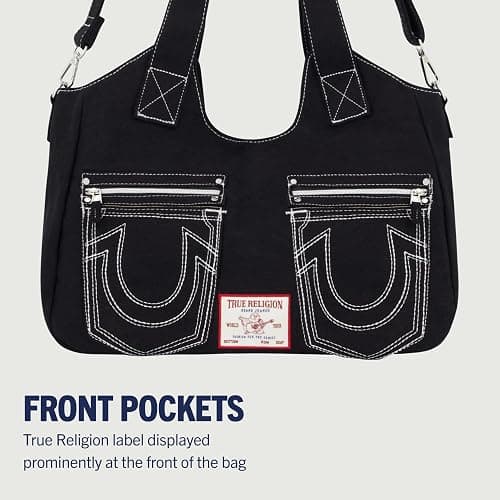 True Religion Women's Satchel Bag, Crossbody Purse Handbag with Horseshoe Logo Stitching thumbnail 4