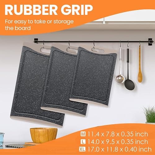 Extra Large Cutting Boards, Plastic Cutting Boards for Kitchen (Set of 3) Cutting Board Set Dishwasher Chopping Board with Juice Grooves Easy-Grip Handles, Almond Gray, Empune thumbnail 5