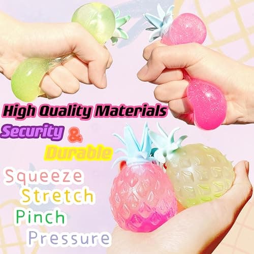 Pineapple Stress Balls for Kids and Adults Squishy Glitter Fruit Fidget Toys, (4pack) Sensory Stress Relief Toy Stretch Squeeze Ball, Stress Anxiety Relief Fidget Squishy Ball for ADHD Autism thumbnail 3