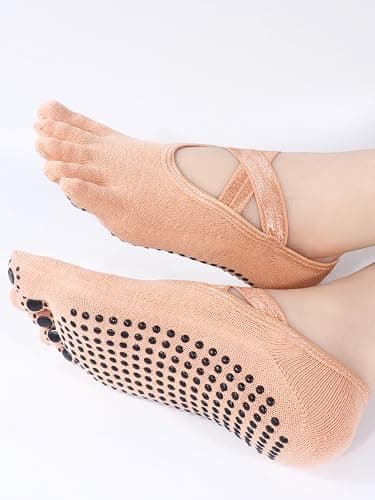 PAPAJIANG 1/2 Pairs Yoga Pilates Socks for Women Non Slip Grips Socks Woman | Grippy Barre Gripper Five Toe Socks Woman US Size 5-8.5 thumbnail 4