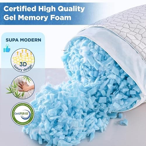 SUPA MODERN Cooling Bed Pillows for Sleeping 1 Pack Shredded Memory Foam Pillows Adjustable Cool Pillow for Side Back Stomach Sleepers Luxury Gel Pillows Standard Size, for Women Men thumbnail 6