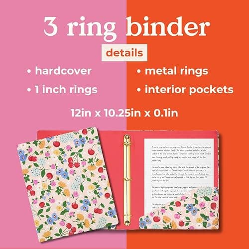ban.do Hardcover 3 Ring Binder with 1 Inch Rings, School and Office Organizer for Letter Size Paper, Flowers and Fruit thumbnail 3