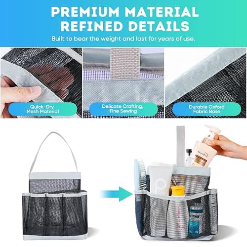 EUDELE Mesh Shower Caddy Portable for College Dorm Room Essentials with 8-Pocket Large Capacity for Beach,Swimming,Gym-Grey - Black-Grey thumbnail 3
