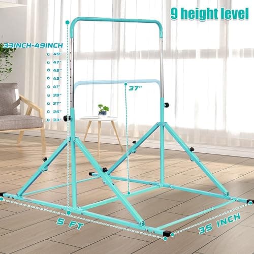 MARFULA Foldable Gymnastic Bar for Kids Ages 3-12, 9 Height Levels, 200 lbs Weight Capacity, 5 Ft Length Gymnastic Kip Bar with Mat, Gymnastic Equipment for Home and Gym Center Indoor Outdoor Use thumbnail 5