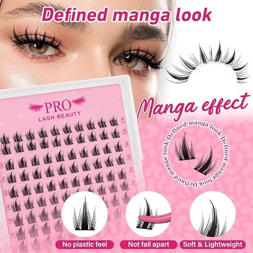 PROLASHBEAUTY Manga Lash Clusters Kit Anime Lash Clusters Volume Fairy Ultra-Thin Band Spike Lashes with Lash Bond and Seal Applictor Remover (Anime,10-18mix) thumbnail 2